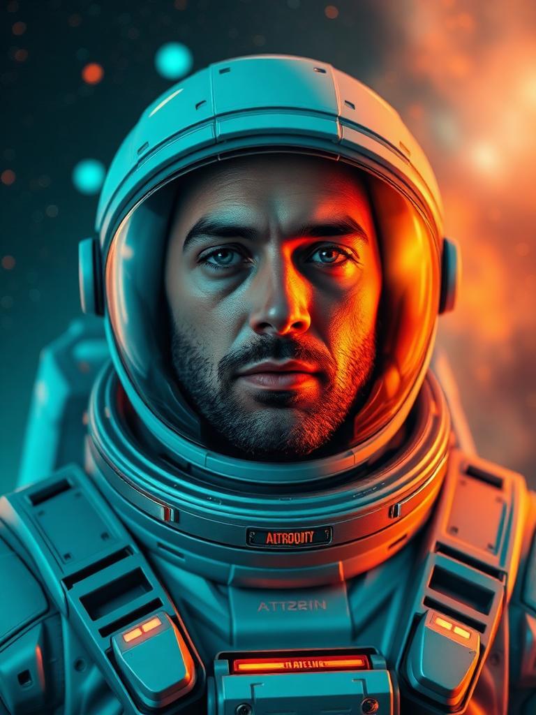 Sci-fi AI portrait of a guest in a futuristic astronaut suit